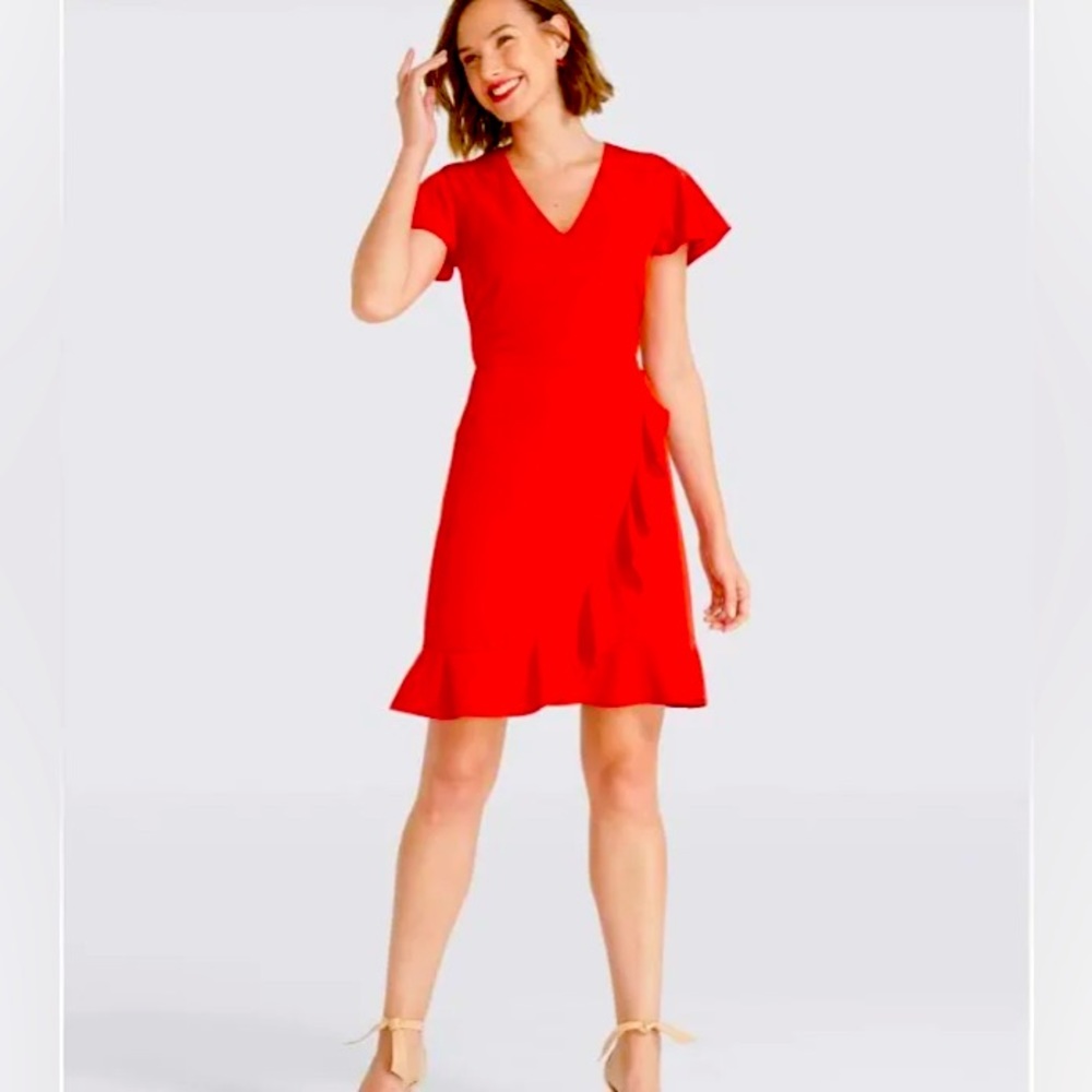 Draper James Lipstick Red Solid Flutter Dress sz 14 Holiday